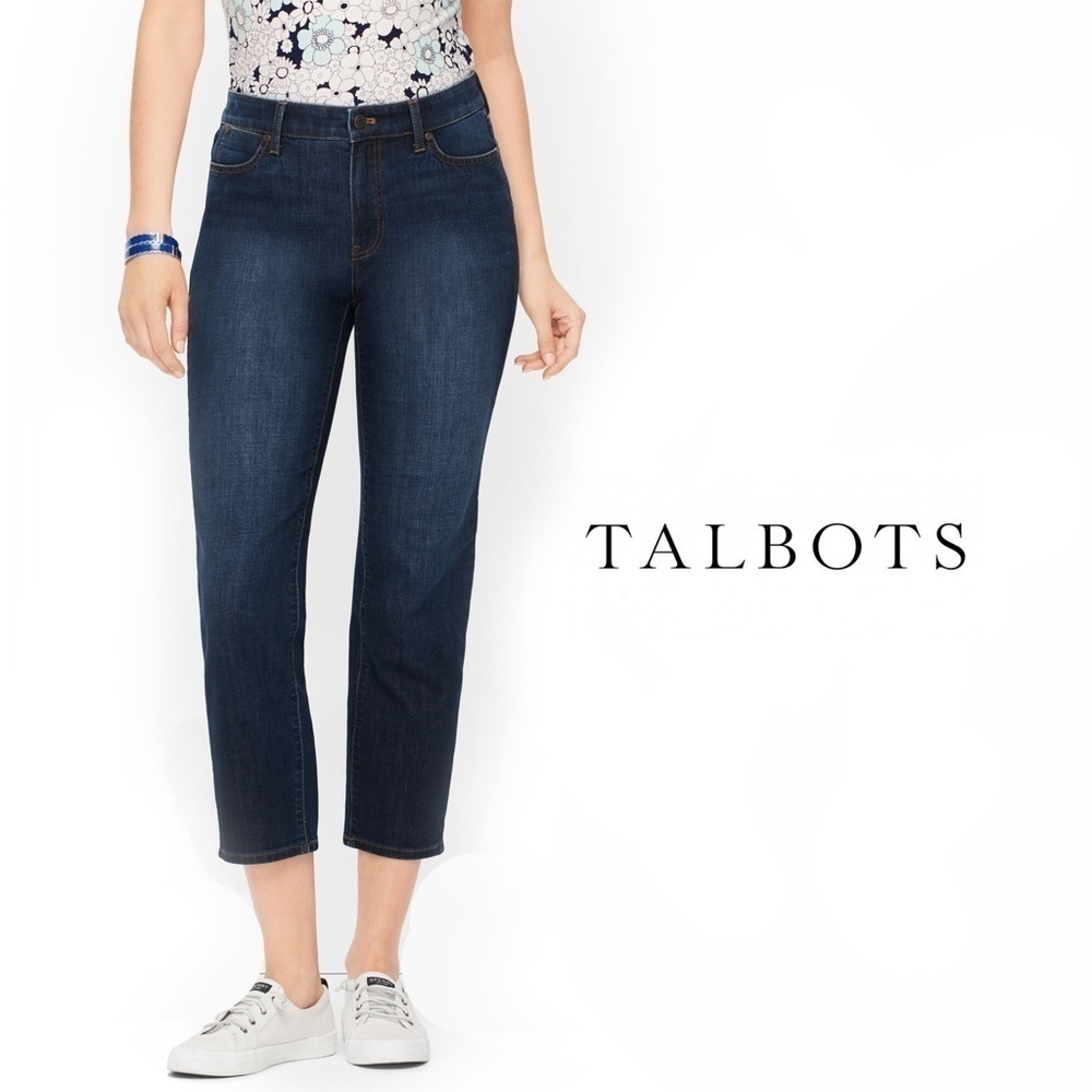 TALBOTS Petite Mid Rise Crop Straight Dark Baltic Wash Excellent Conditi…‌‌‌‌‌‌